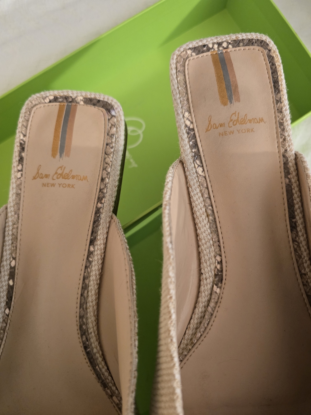 Sam Edelman Beige Textured Slip-On Mules with Cream Buckle - Picture 3 of 4